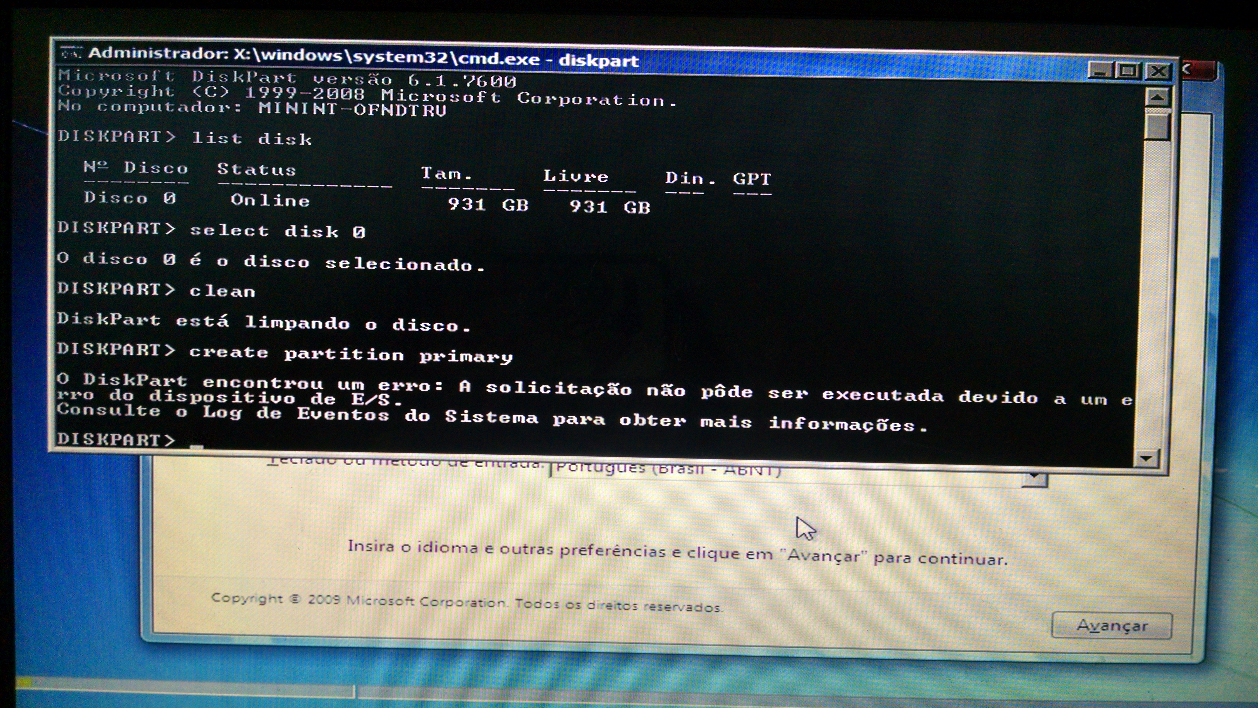 Erro ao tentar instalar o Windows 7 - Microsoft Q&A