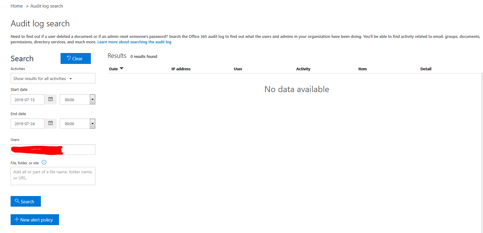 No data available in Office 365 Audit log search - Microsoft Q&A