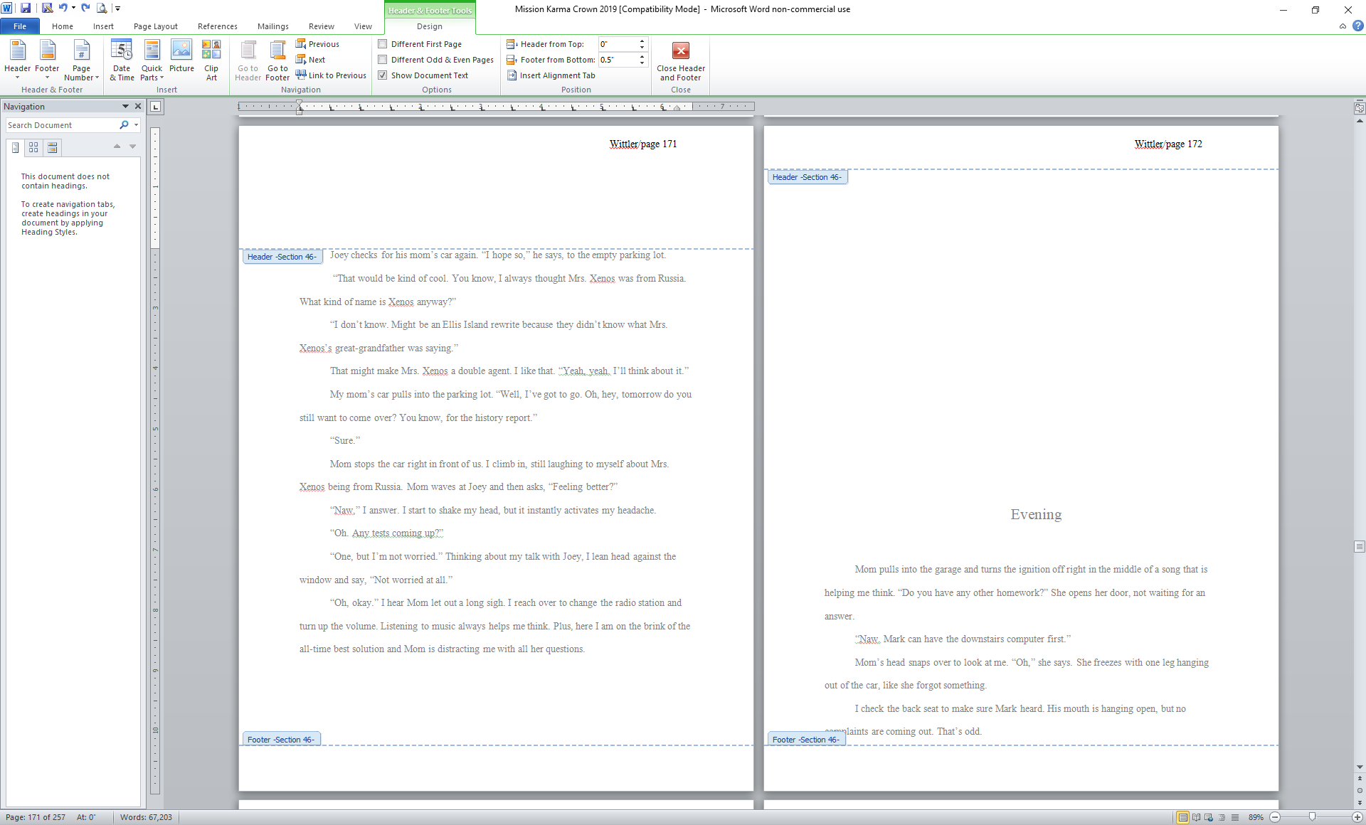 An unusual header format in middle of my document - how do I get rid of ...