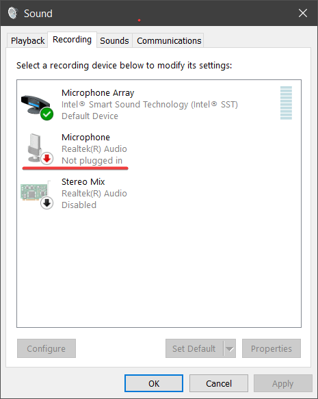Windows 10 says my headset's microphone is 