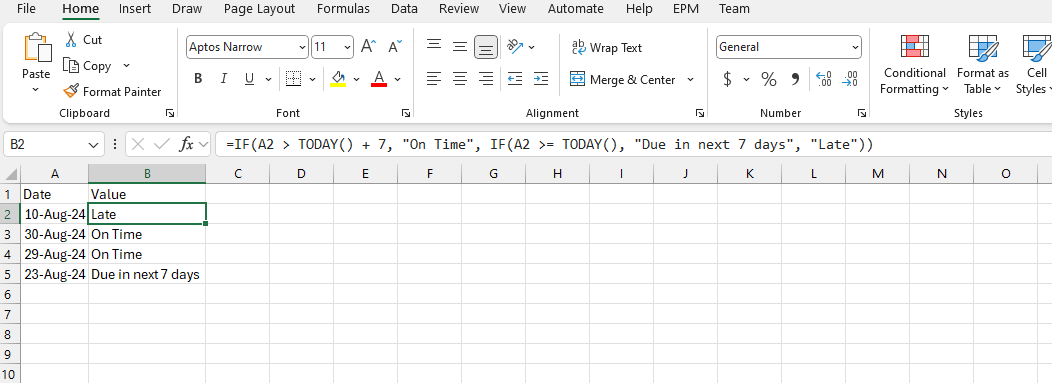 Formula to return values based on a date being greater than, between ...