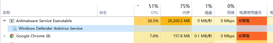 WinDefend Windows Defender Antivirus Service 内存占用75%~99% - Microsoft Q&A