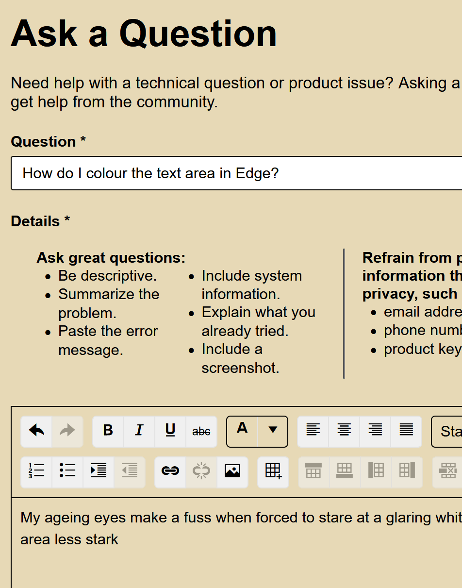 How do I colour the text area in Edge? - Microsoft Q&A