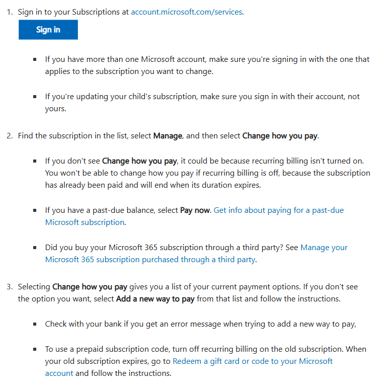 Change bank account for a subscription - Microsoft Q&A