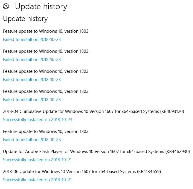 Windows 10 Upgrade from ver 1607 to 1803 - Microsoft Q&A