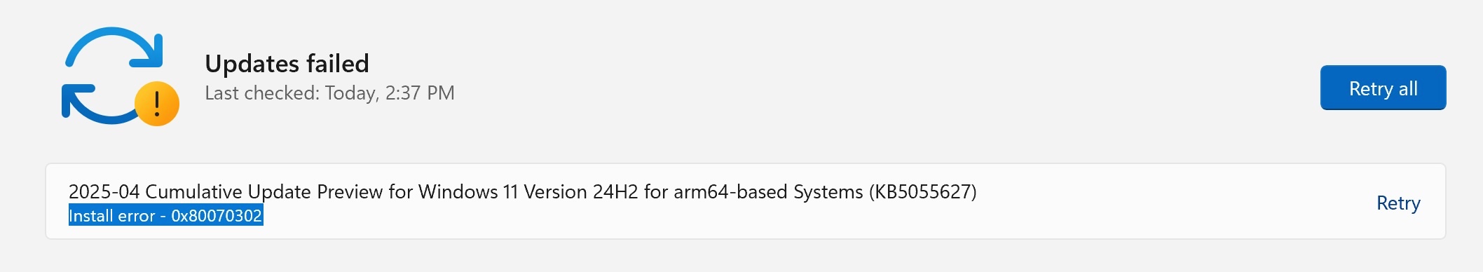 Windows 11 Update Error Message 