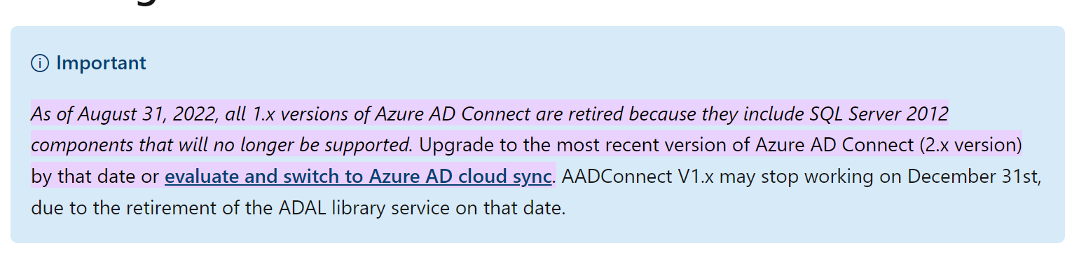 What is the AADConnect V1.x real end of life - Microsoft Q&A
