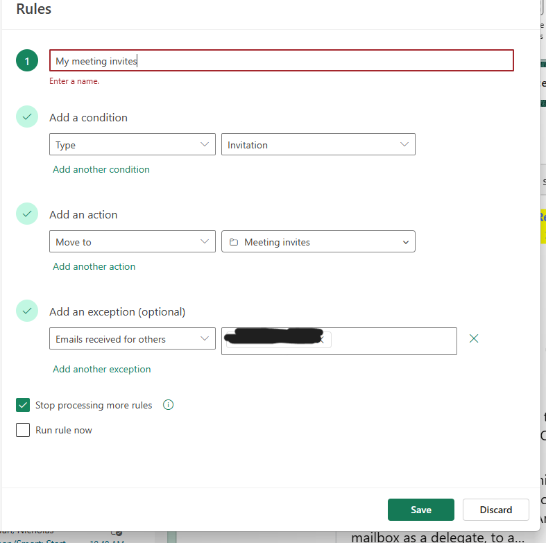 Issue with exceptions in Outlook rules not saving - Microsoft Q&A