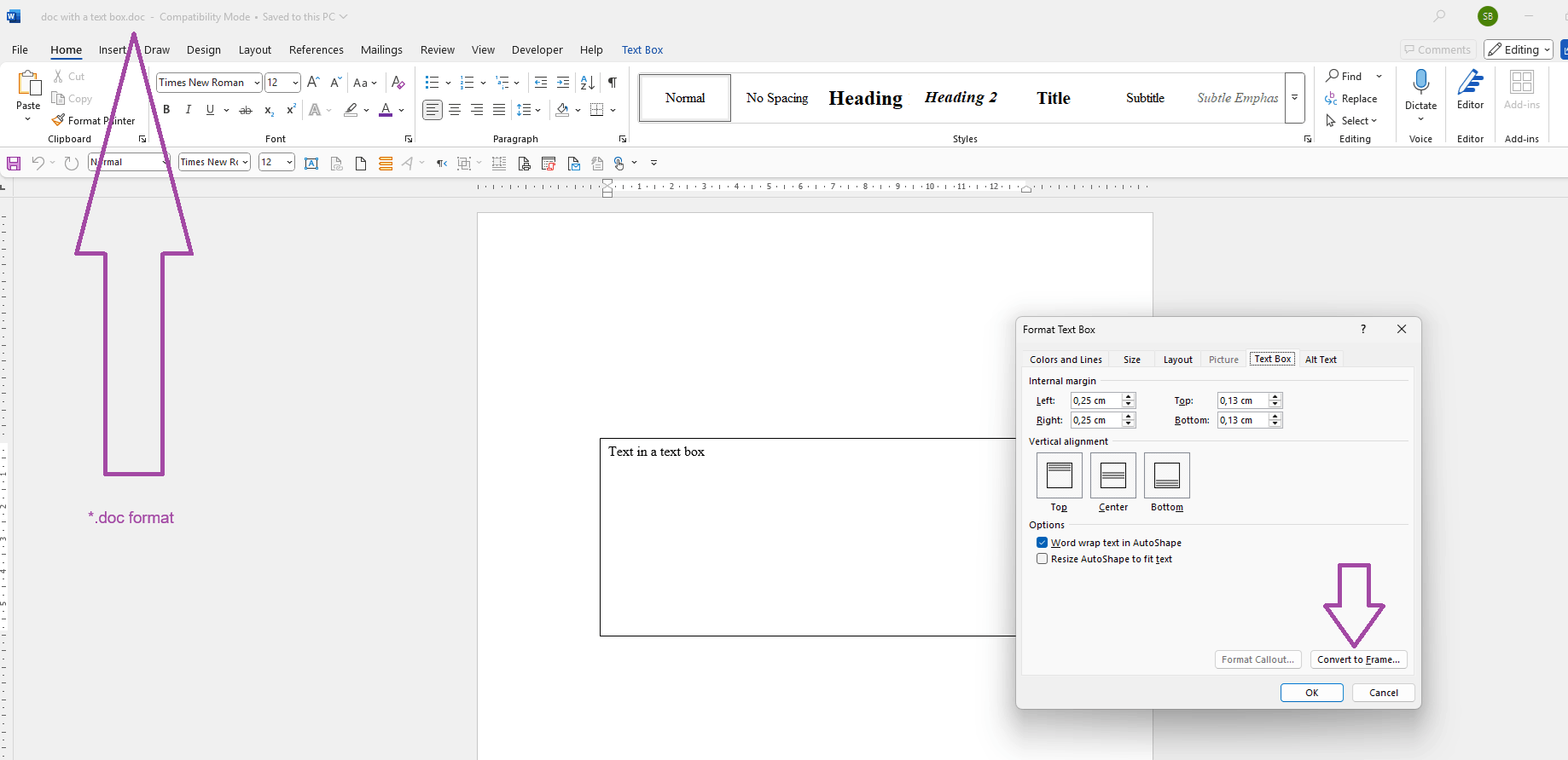 How to access the Format Text Box dialog using the Context Menu so I ...