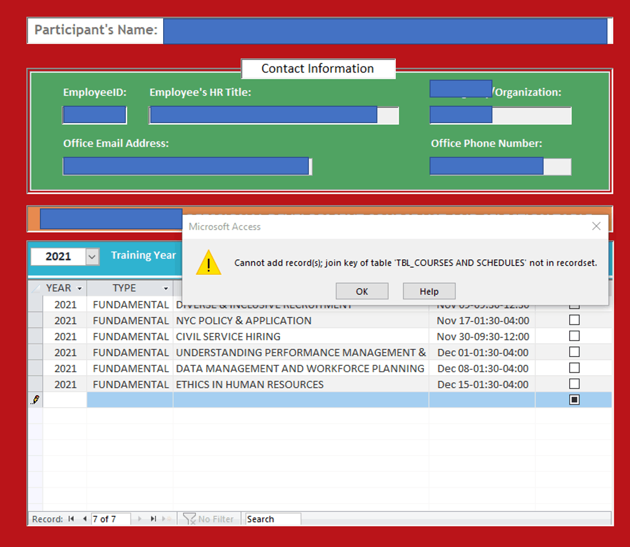 ASSISTANCE WITH ERROR: JOINT KEY IN TABLE NOT IN RECORDSET - Microsoft Q&A