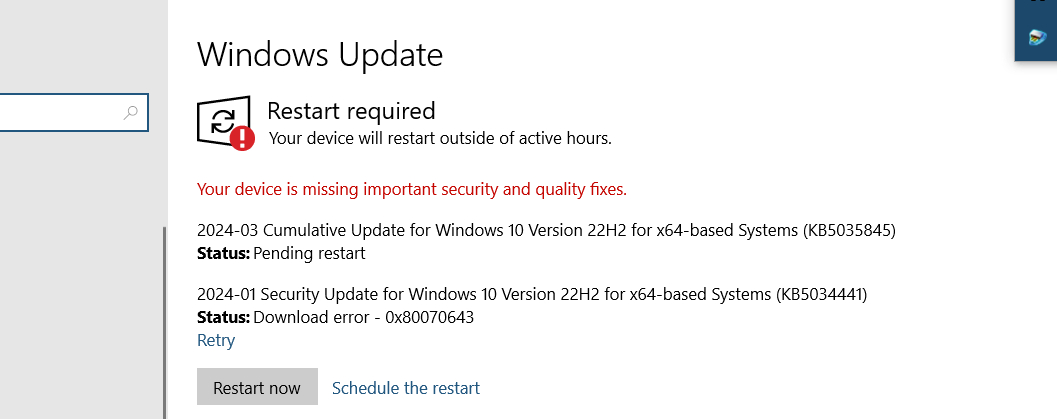 updates are failed to install on window 10 - Microsoft Q&A