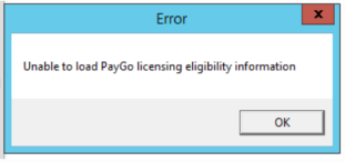 Unable to load PayGo licensing eligibility information