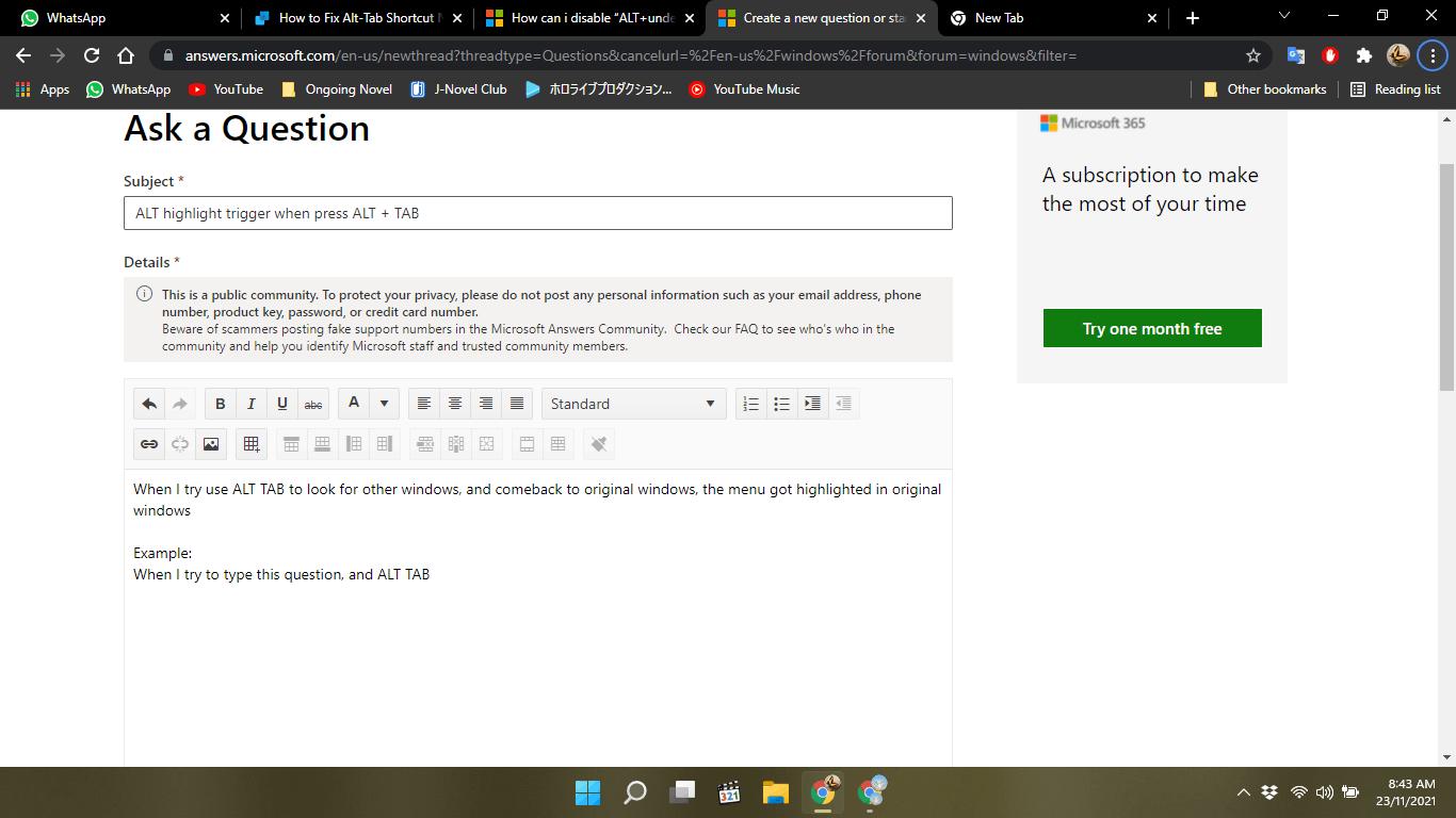 ALT highlight trigger when press ALT + TAB - Microsoft Q&A