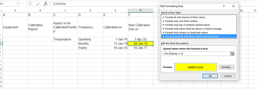 highlight cell depending on due date (or Frequency needed) - Microsoft Q&A