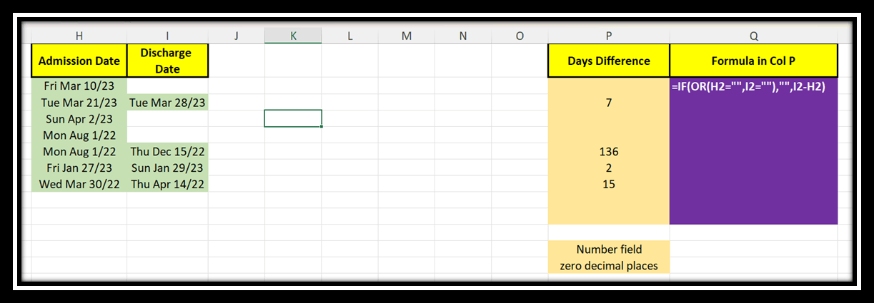 How do I get a return of days between two columns of dates, but only ...