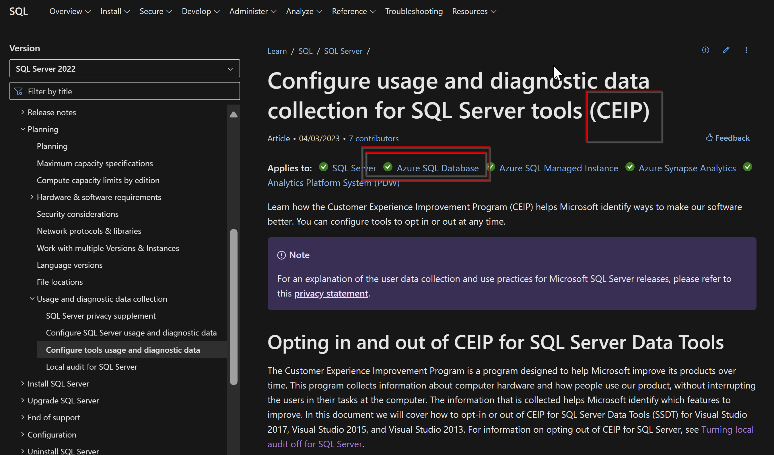 How can I turn off CEIP Service on Azure SQL Database? - Microsoft Q&A
