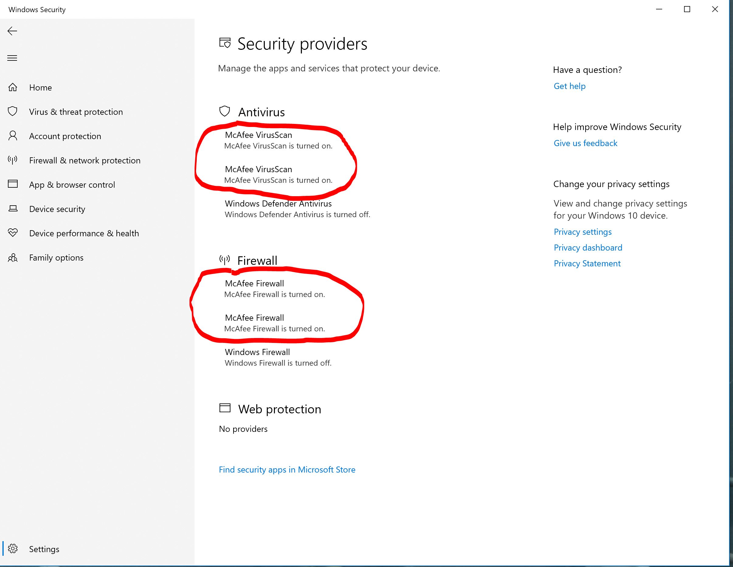 Windows Security - Showing TWO 2 Mcafee Apps in Settings Security since ...