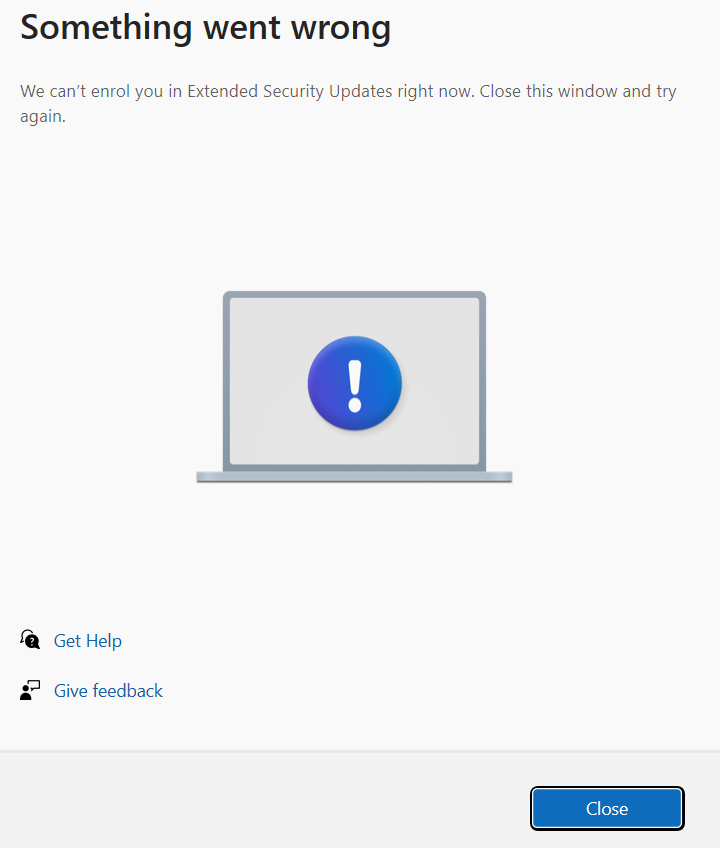 I have an error message when enrolling in the Extended Security Updates ...