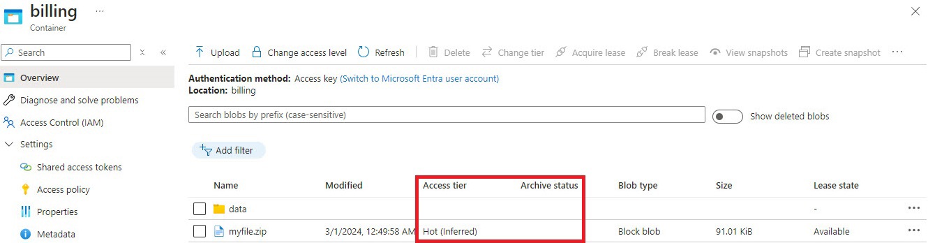azure blob archive tier