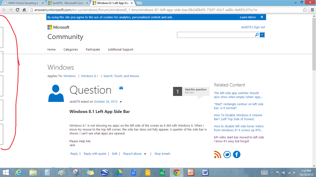 Windows 8.1 Left App Side Bar - Microsoft Q&A