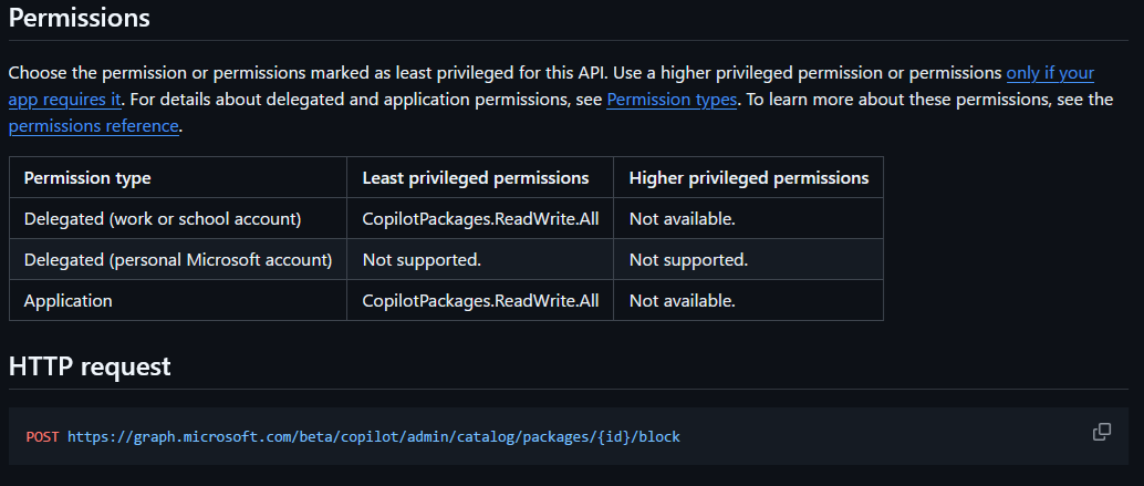 Copilot packages API app permissions - Microsoft Q&A