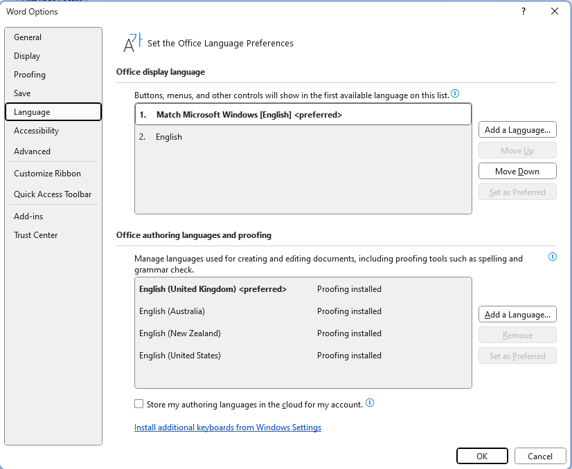 How can I change the proofing language of headers and footers, from ...