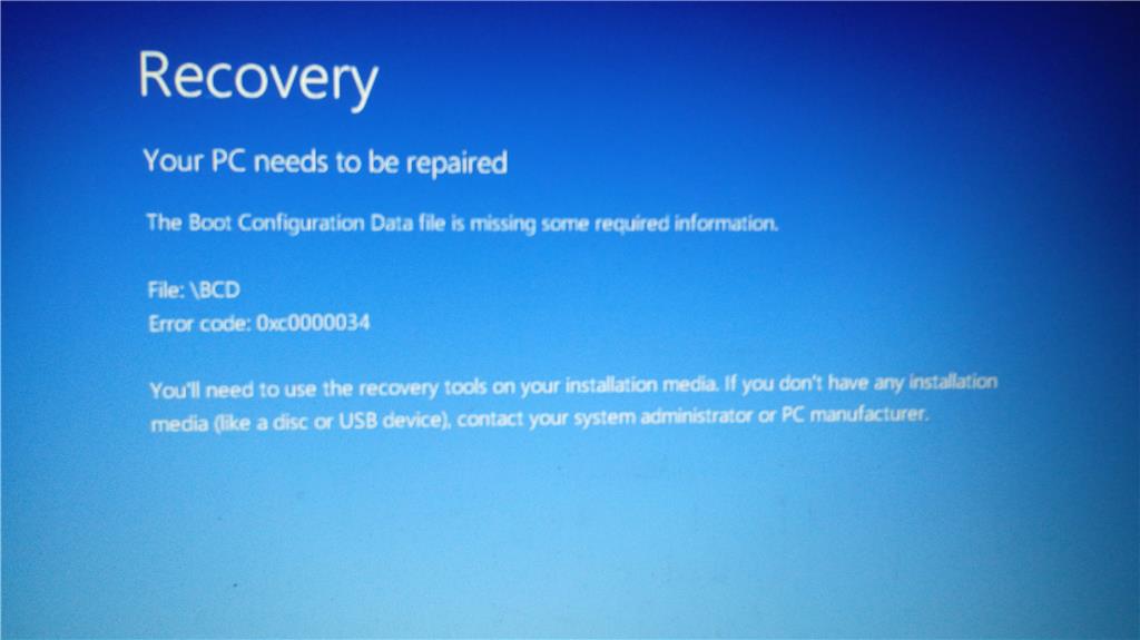 Recovery, File:\BCD 0xc0000034 - Win8 - Microsoft Q\u0026A