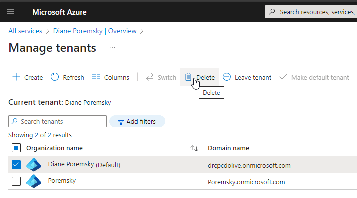 No obvious way of removing old business / work tenant linked to my ...