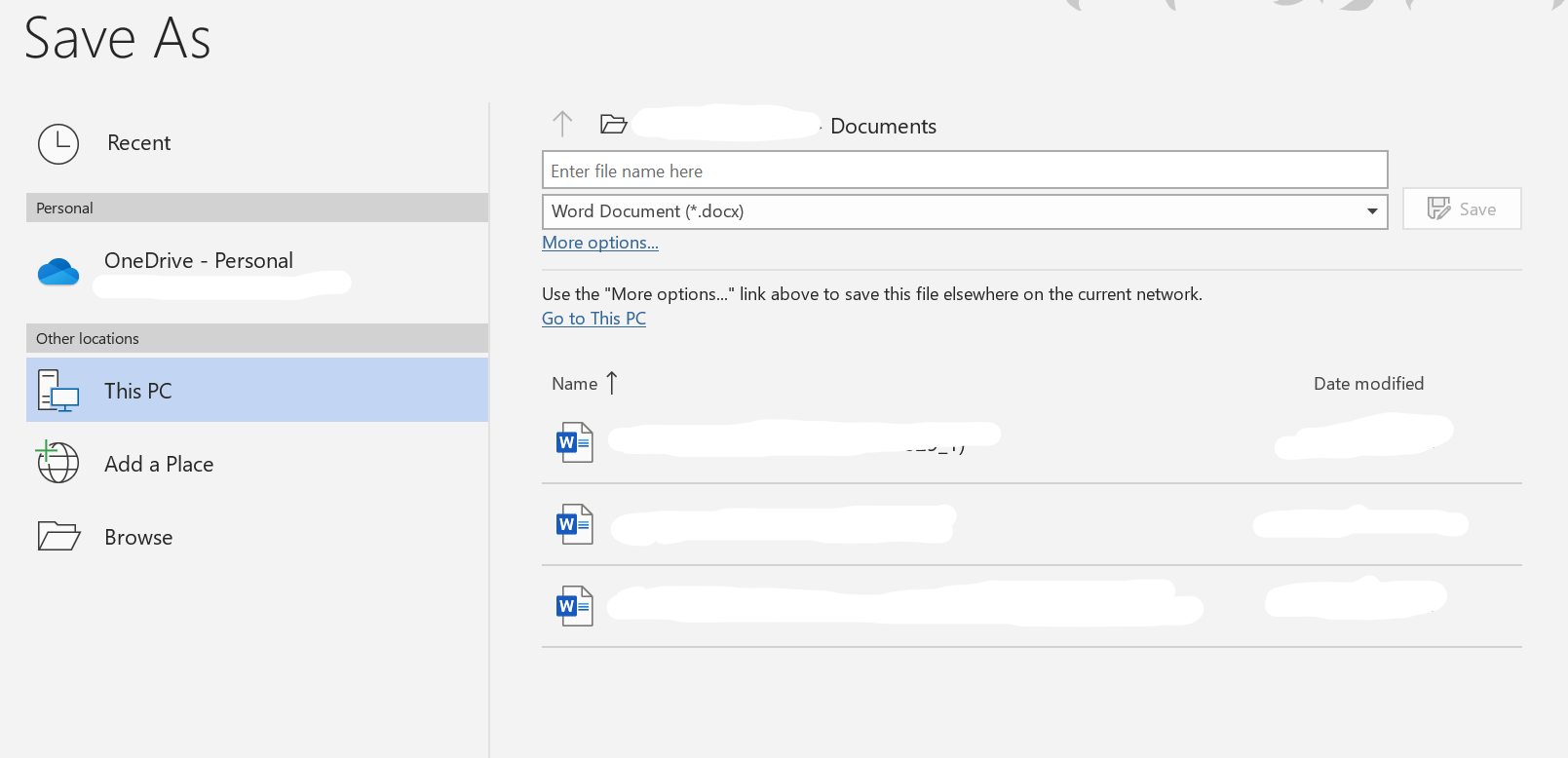 Office apps Save error - 'More locations' and 'More save options' the ...