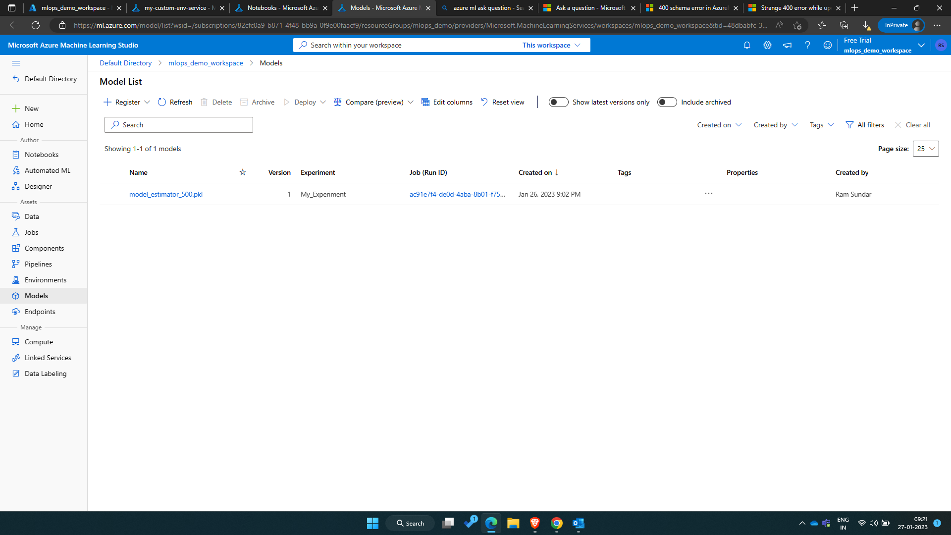Error code 400: AciDeploymentFailedin Azureml - Microsoft Q&A