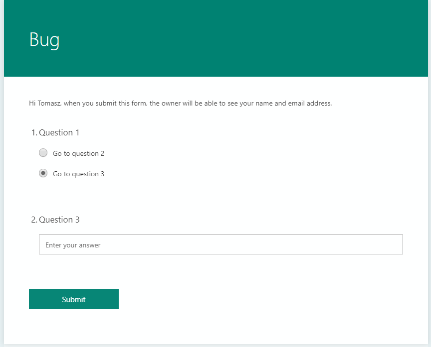 Forms branching bug - Microsoft Q&A
