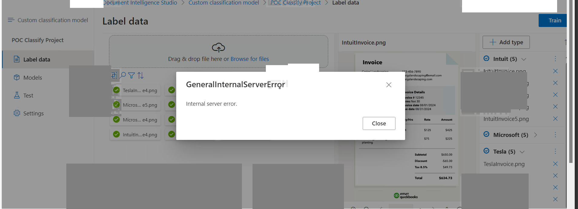 Azure Document Intelligence - General Internal Server Error - Microsoft Q&A