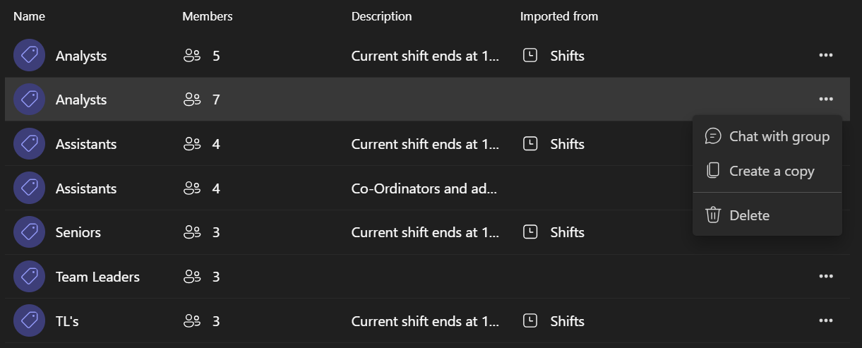 Shift Schedule/imported tags in Teams - Microsoft Q&A