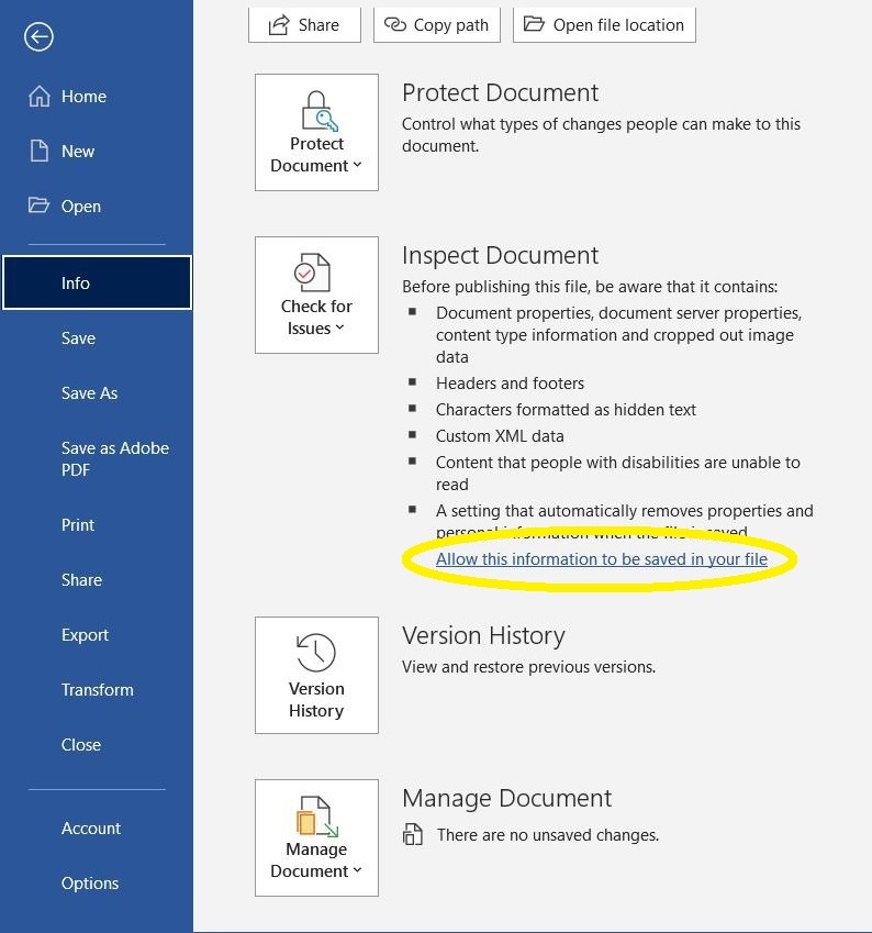 File, Info, Inspect Document - Microsoft Q&A