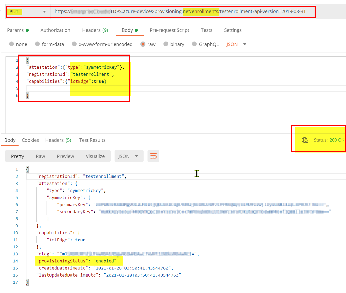 Update certificate for an individual enrollment in azure DPS via REST ...