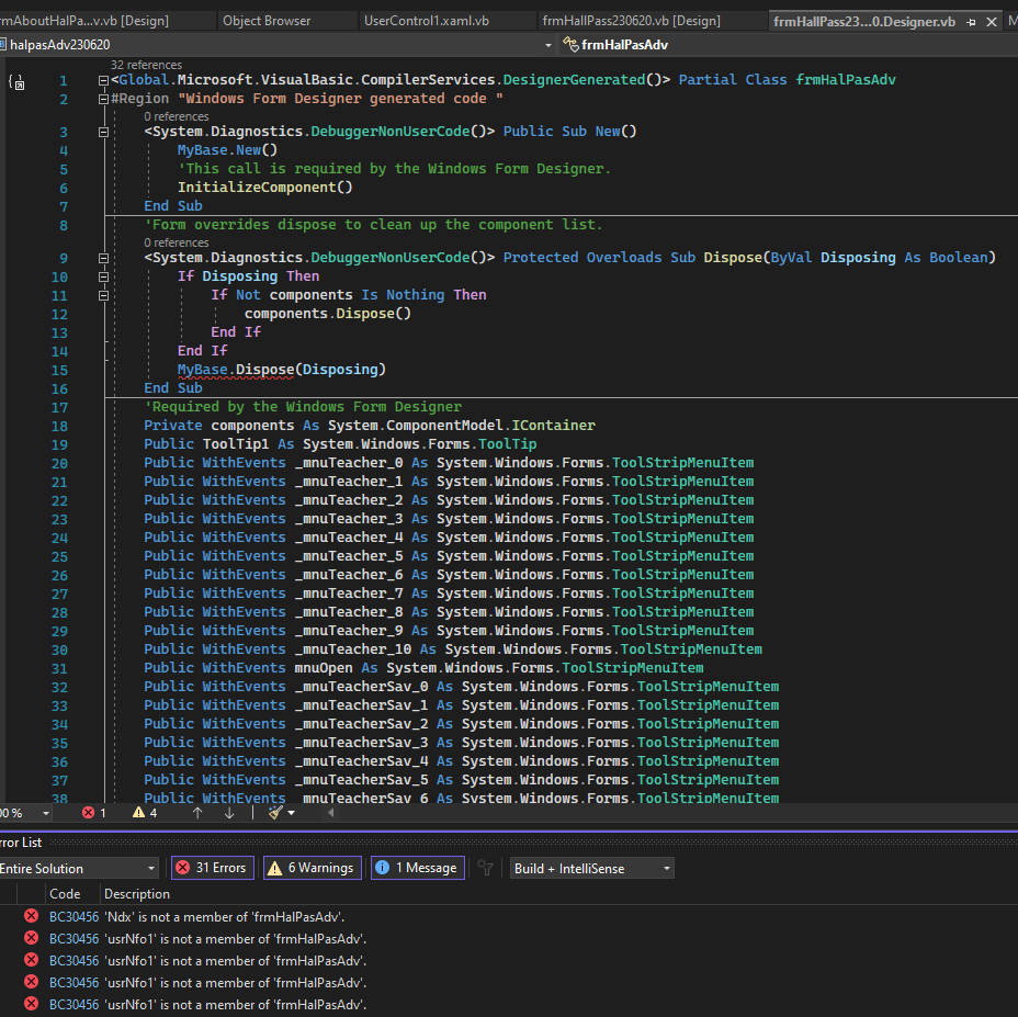 Errors in Code frmHalPasAdv