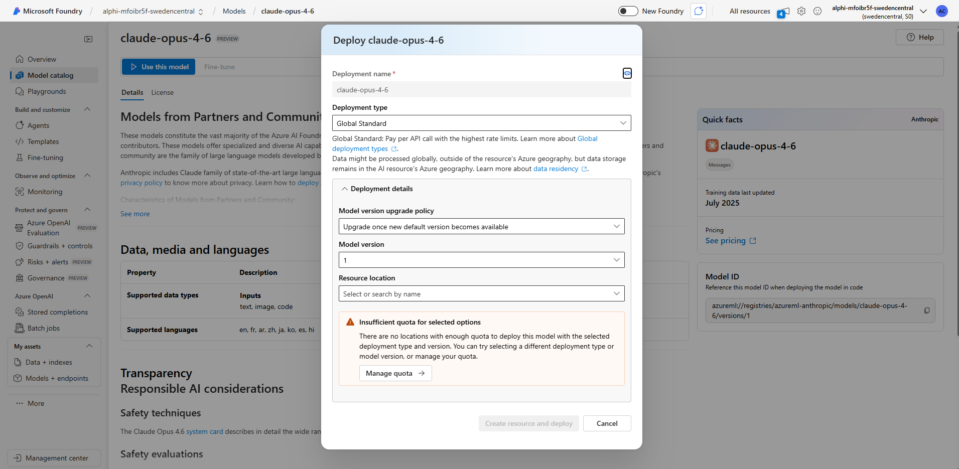 Not able to create Claude Opus 4.6 or any Claude version in Azure ...
