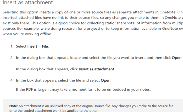 When adding a file/word document into OneNote via the 'Upload to ...