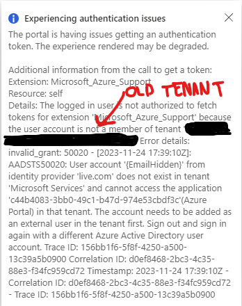 Azure still thinks I belong to a directory after deleting the parent ...