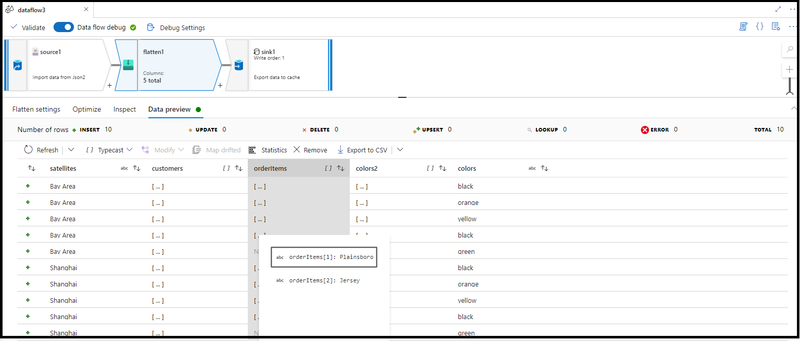 Screenshot that shows flatten results.