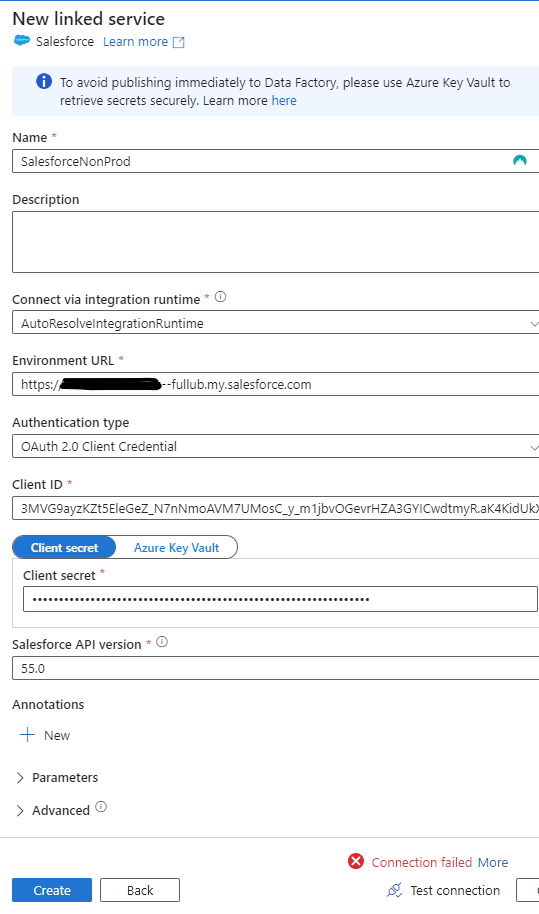 Linked Services For Salesforce In Azure Data Factory - Microsoft Q&a