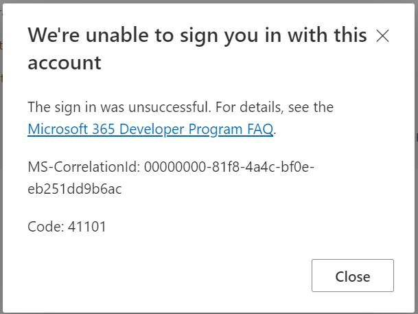 Why I'm getting this message when I'm trying sign for the Developers E5 ...