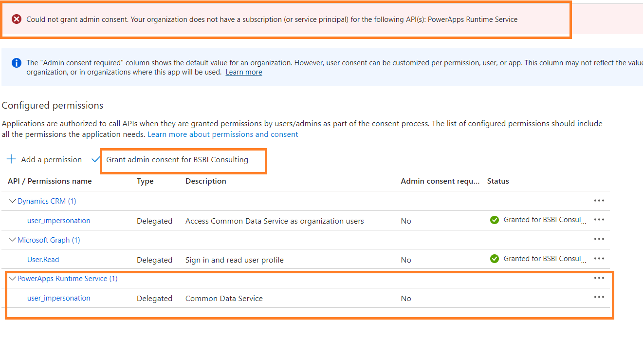 Could not grant admin consent. Your organization does not have a ...
