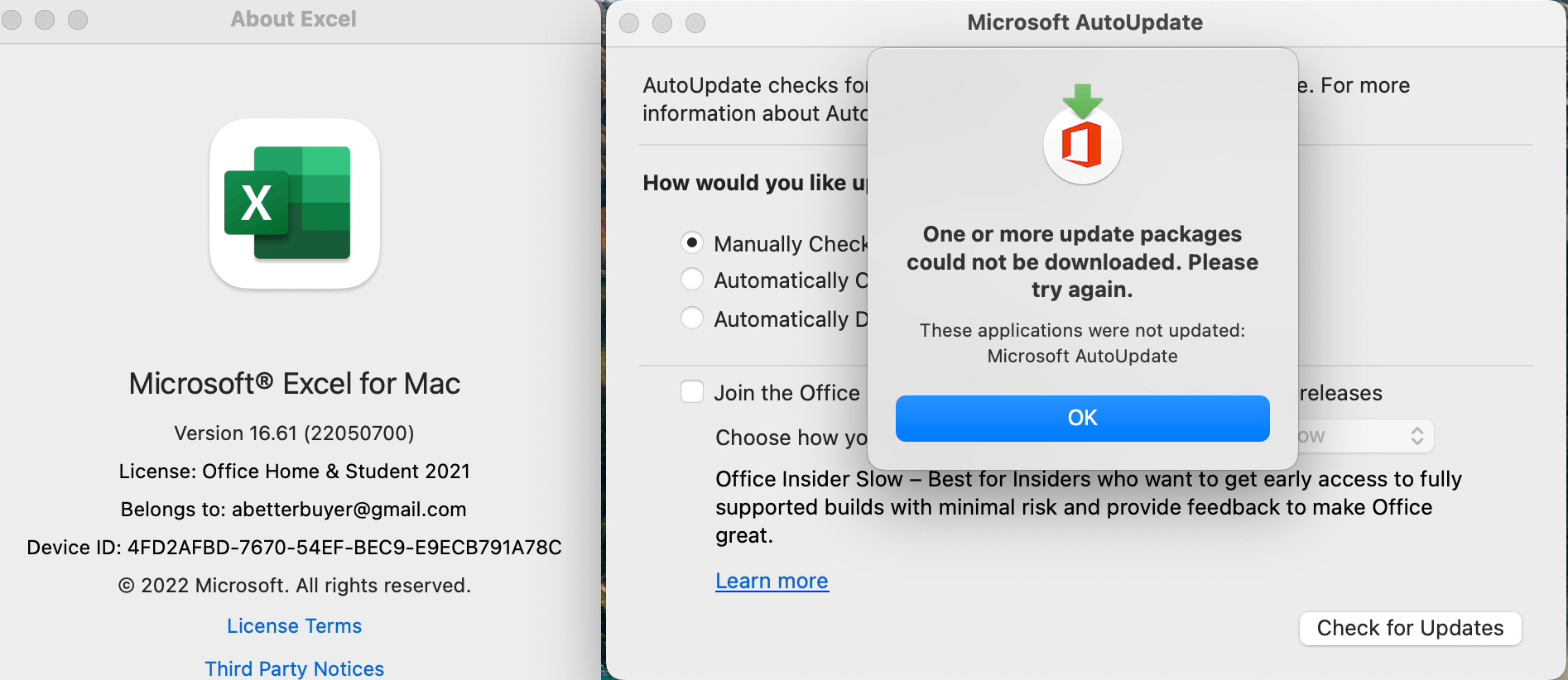 Suddenly locked out of my 2021 Excel software for Mac desktop ...