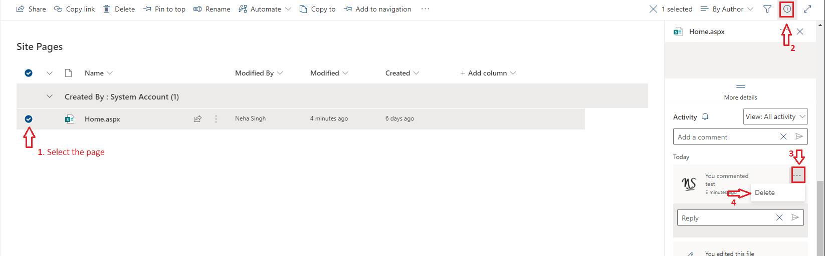 Unable to Delete Individual Comments in SharePoint Modern Site ...