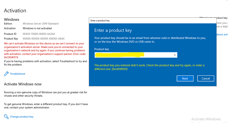 Failed to activate Windows Server 2019 - Microsoft Q&A