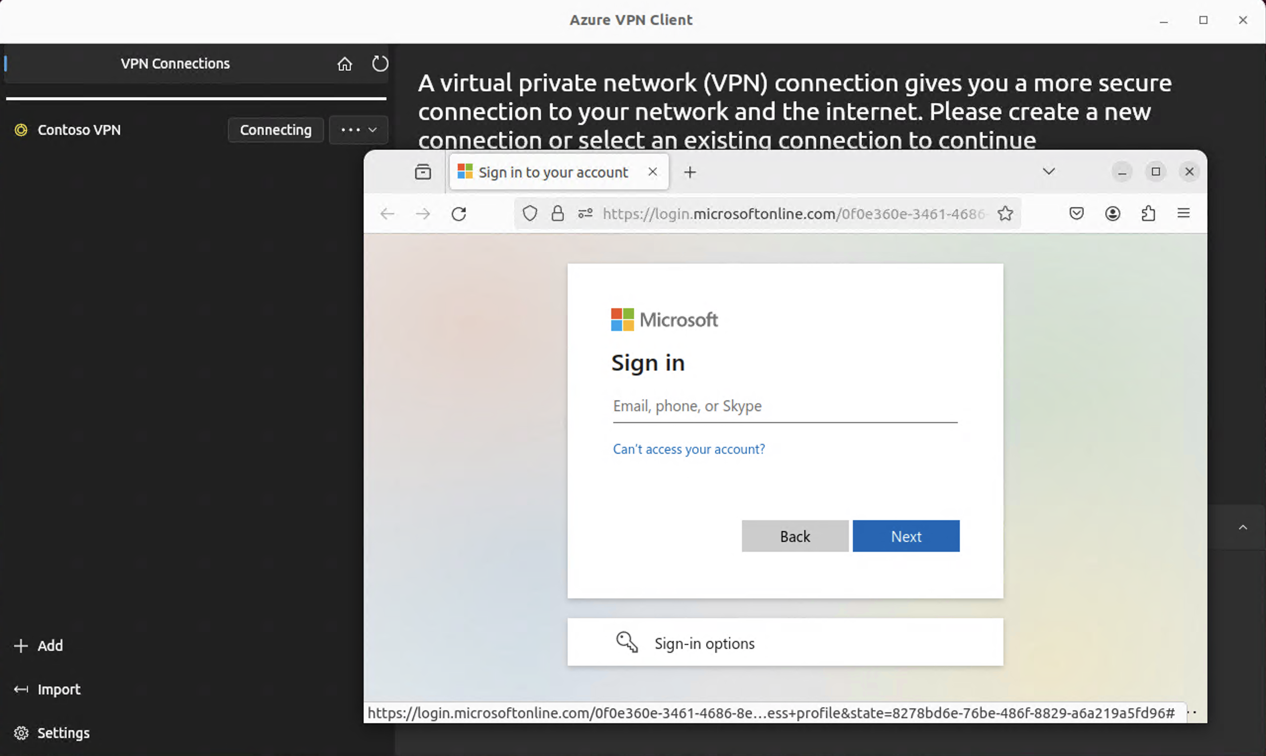 Screenshot of authentication credential sign in page.