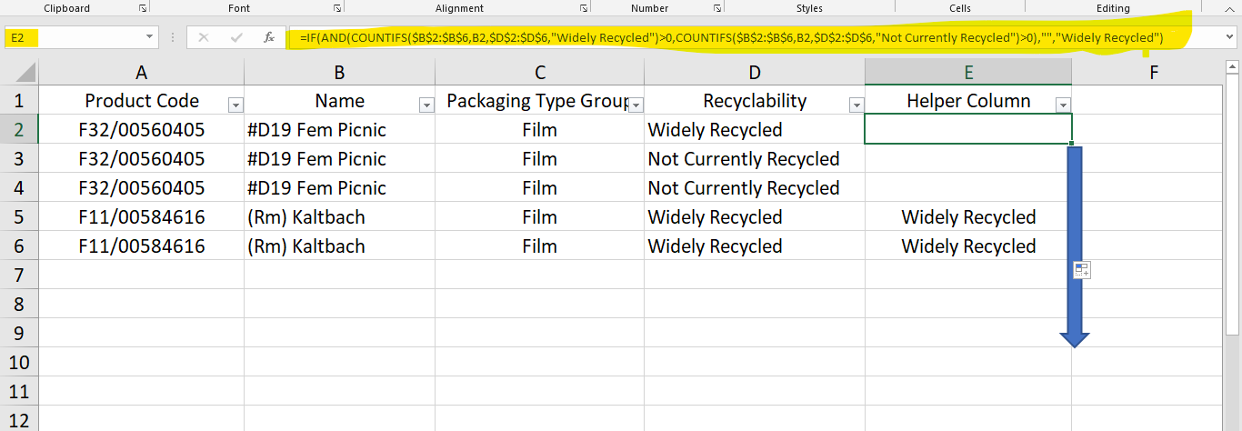 Grouping in excel of rows and using if statements - Microsoft Q&A