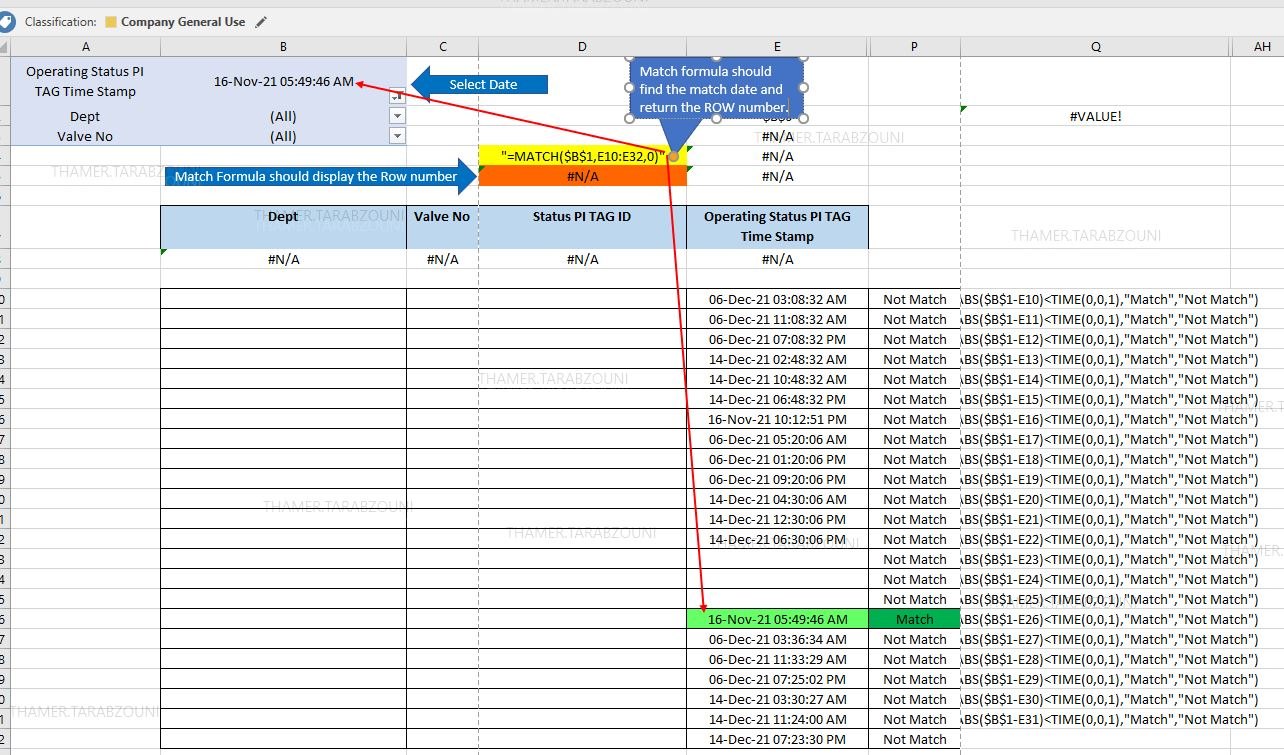 Unable to use the Excel Match Formula to get the Row Number for matched ...