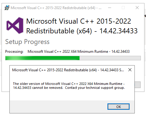 The older version of Microsoft Visual C++ 2022 X64 Minimum
